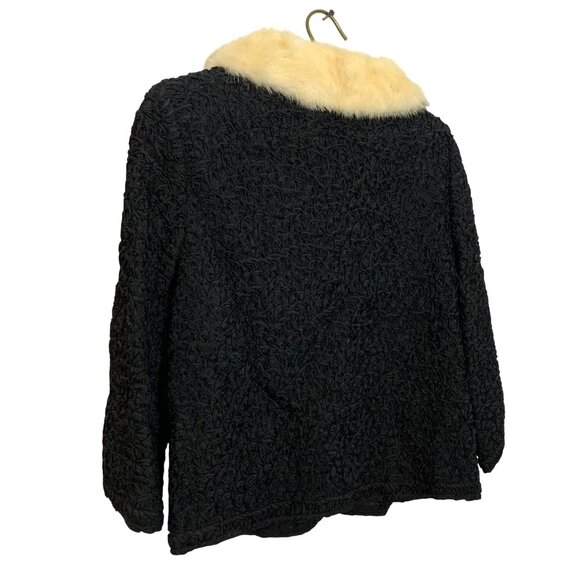 VTG Saks Fifth Avenue Black Boucle Jacket Cream Fur Collar Womens Size S/M - Picture 11 of 11